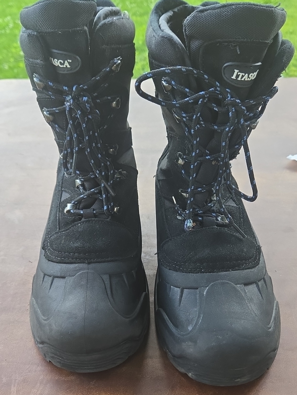 Itasca Black Boots with Blue-Thread Laces
